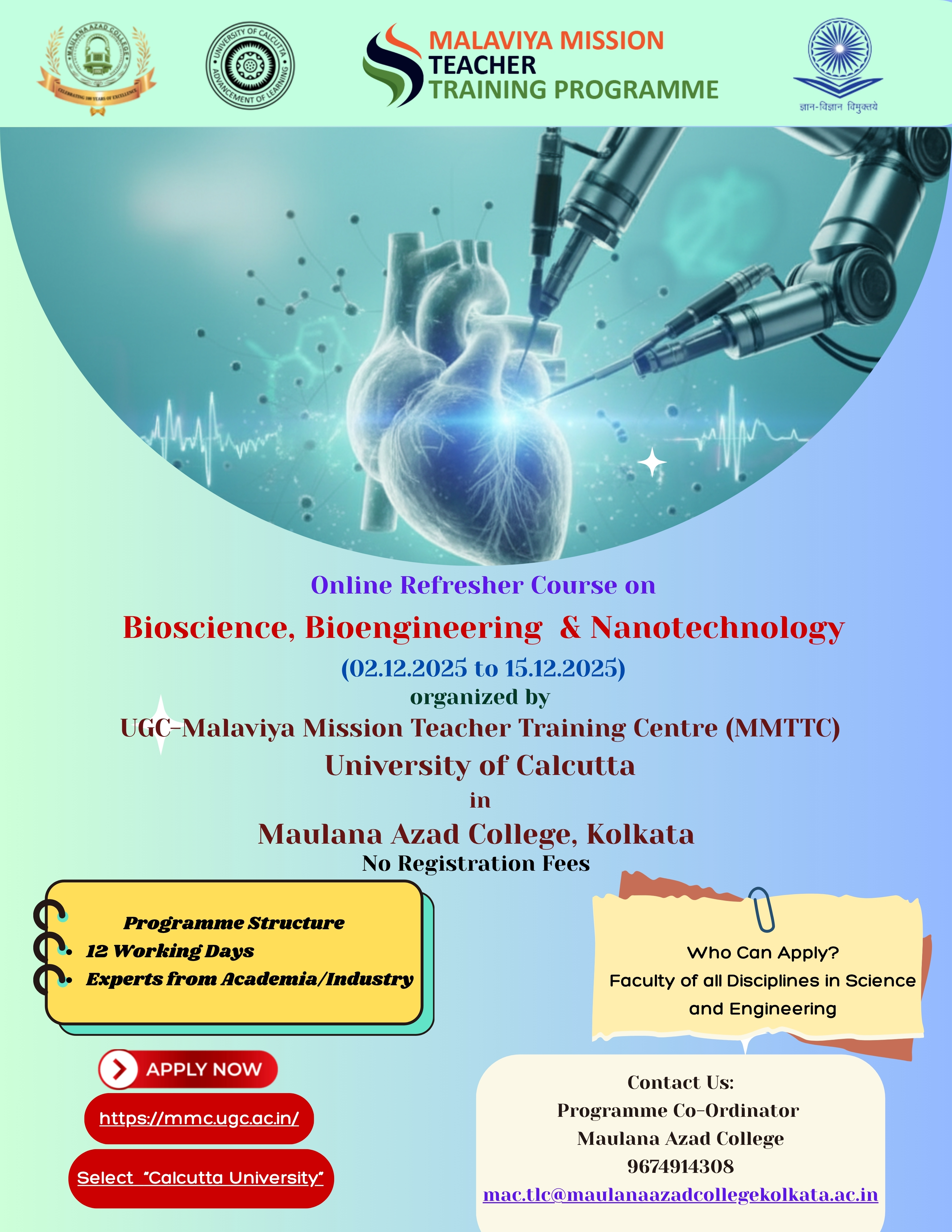 Online Refresher Course on Bioscience, Bioengineering & Nanotechnology